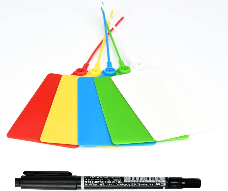 LeadSeals 100 Plastic Tags Shipping Tags Water Proof Tags for Labeling Shipping Labels Security Seals Writable Marker Ties Hanging Tags Storage Tag with One Marker Pen (Mixed 5 Color) - Image 3